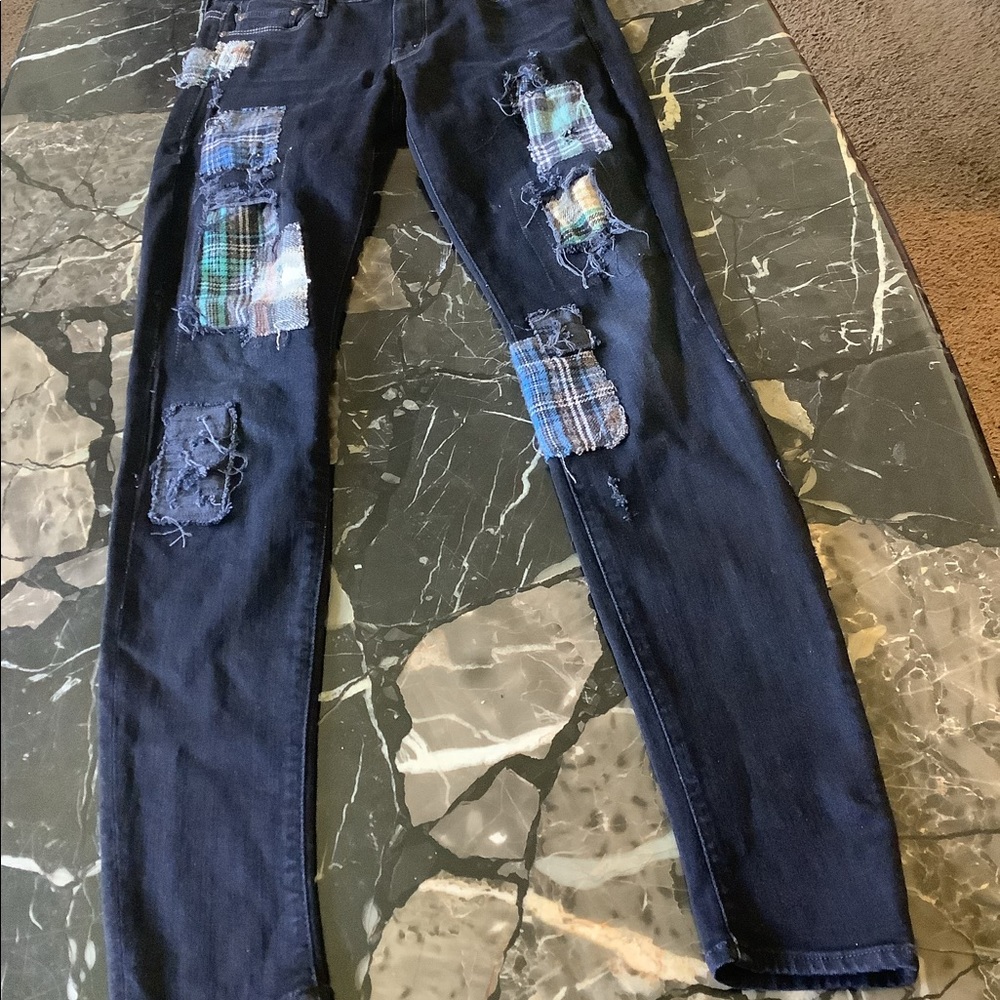 Mother the looker limited edition plaid patchwork dark wash denim jeans …
